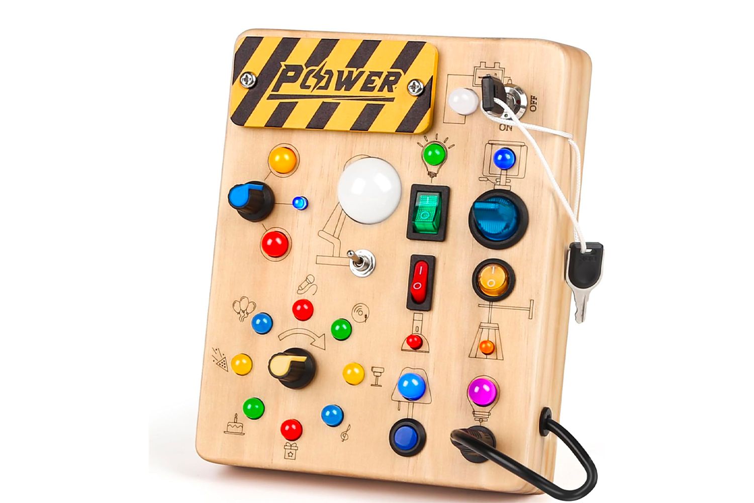 An image of a rectangular board covered in knobs and buttons